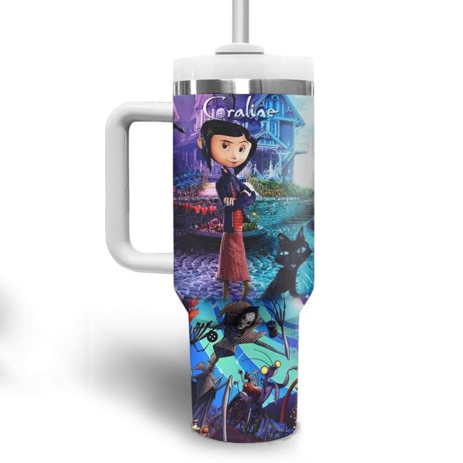 Coraline Cartoon Custom Stanley Quencher 40Oz Stainless Steel Tumbler With Handle - Image 4