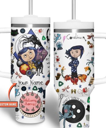 Coraline Cartoon Custom Stanley Quencher 40Oz Stainless Steel Tumbler With Handle