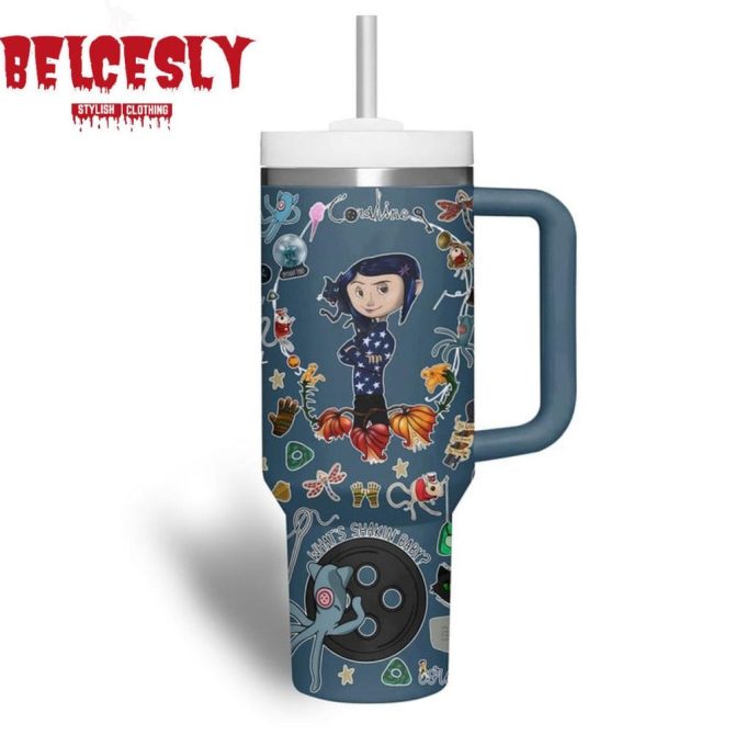 Coraline Cartoon Custom Stanley Quencher 40Oz Stainless Steel Tumbler With Handle - Image 2