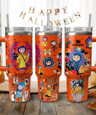 Coraline Cartoon Custom Stanley Quencher 40Oz Stainless Steel Tumbler With Handle