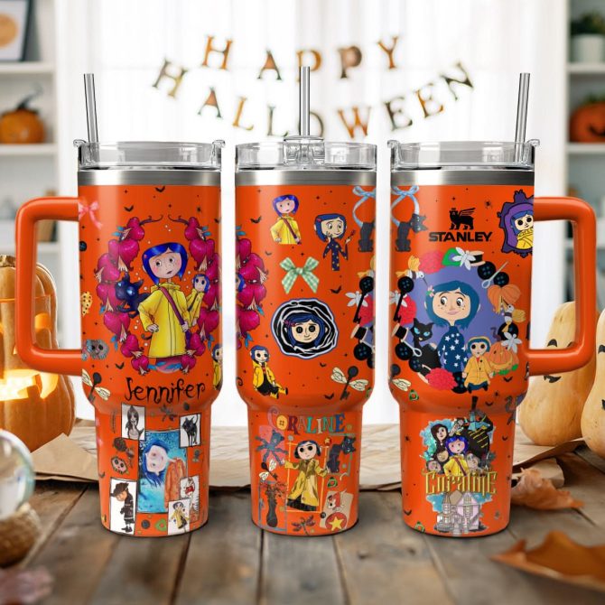 Coraline Cartoon Custom Stanley Quencher 40Oz Stainless Steel Tumbler With Handle