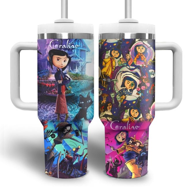 Coraline Cartoon Custom Stanley Quencher 40Oz Stainless Steel Tumbler With Handle - Image 3