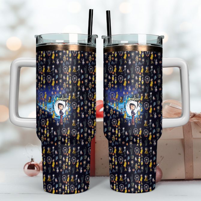 Coraline Cartoon Custom Stanley Quencher 40Oz Stainless Steel Tumbler With Handle - Image 4