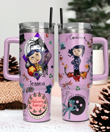 Coraline Cartoon Custom Stanley Quencher 40Oz Stainless Steel Tumbler With Handle