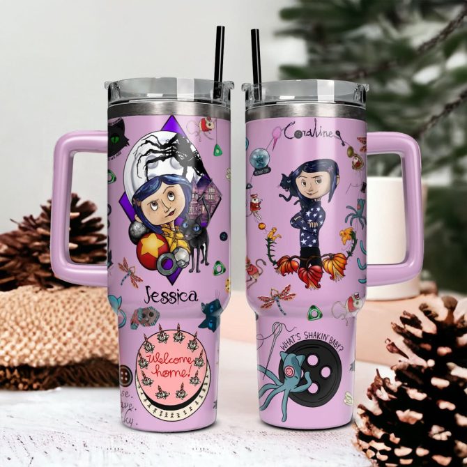 Coraline Cartoon Custom Stanley Quencher 40Oz Stainless Steel Tumbler With Handle