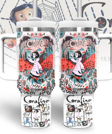 Coraline Cartoon Custom Stanley Quencher 40Oz Stainless Steel Tumbler With Handle