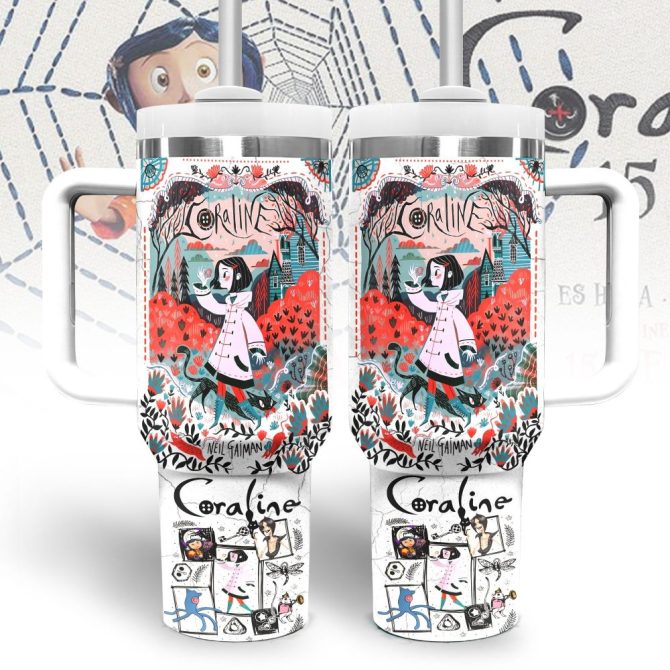 Coraline Cartoon Custom Stanley Quencher 40Oz Stainless Steel Tumbler With Handle