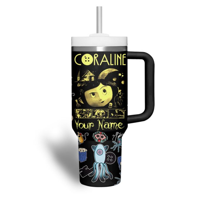 Coraline Cartoon Custom Stanley Quencher 40Oz Stainless Steel Tumbler With Handle - Image 3