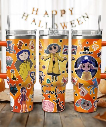 Coraline Cartoon Custom Stanley Quencher 40Oz Stainless Steel Tumbler With Handle