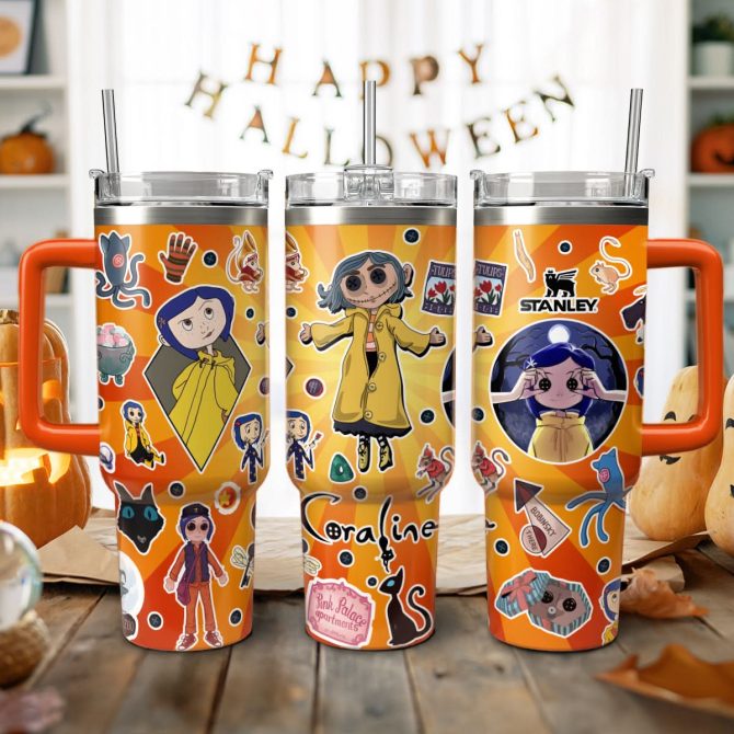 Coraline Cartoon Custom Stanley Quencher 40Oz Stainless Steel Tumbler With Handle