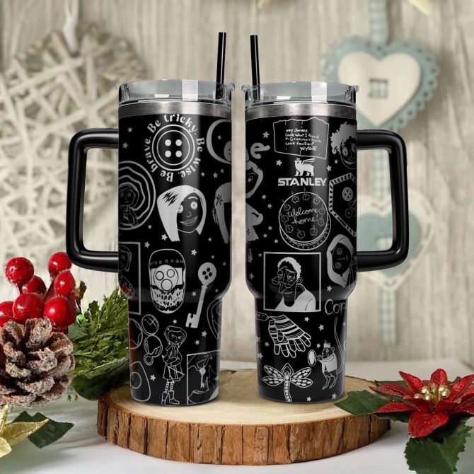 Coraline Cartoon Custom Stanley Quencher 40Oz Stainless Steel Tumbler With Handle