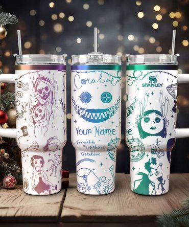 Coraline Cartoon Custom Stanley Quencher 40Oz Stainless Steel Tumbler With Handle