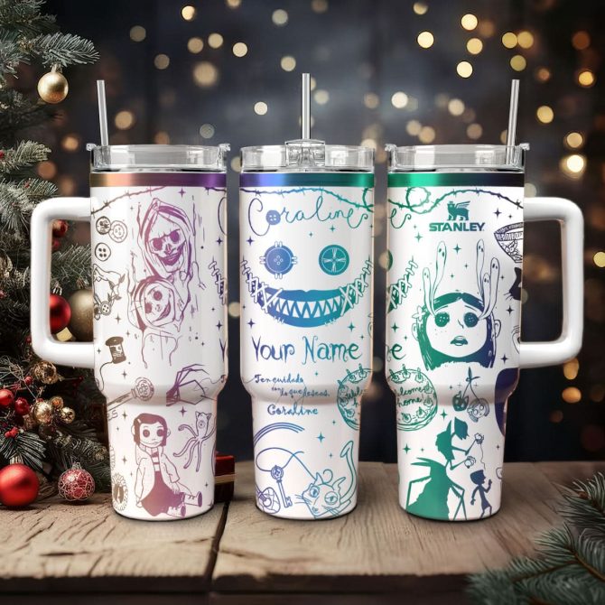 Coraline Cartoon Custom Stanley Quencher 40Oz Stainless Steel Tumbler With Handle
