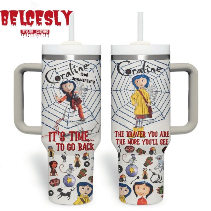 Coraline Cartoon Custom Stanley Quencher 40Oz Stainless Steel Tumbler With Handle