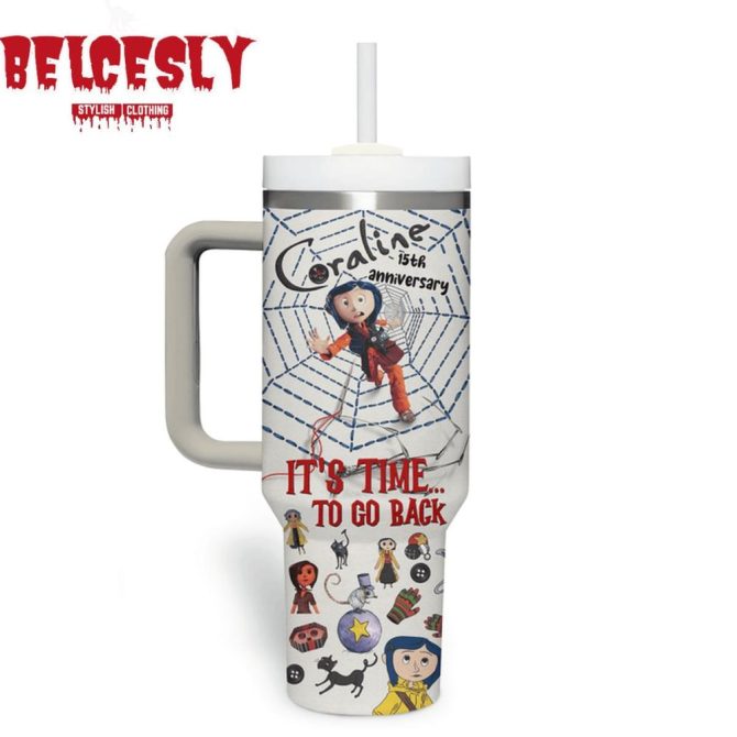 Coraline Cartoon Custom Stanley Quencher 40Oz Stainless Steel Tumbler With Handle - Image 3