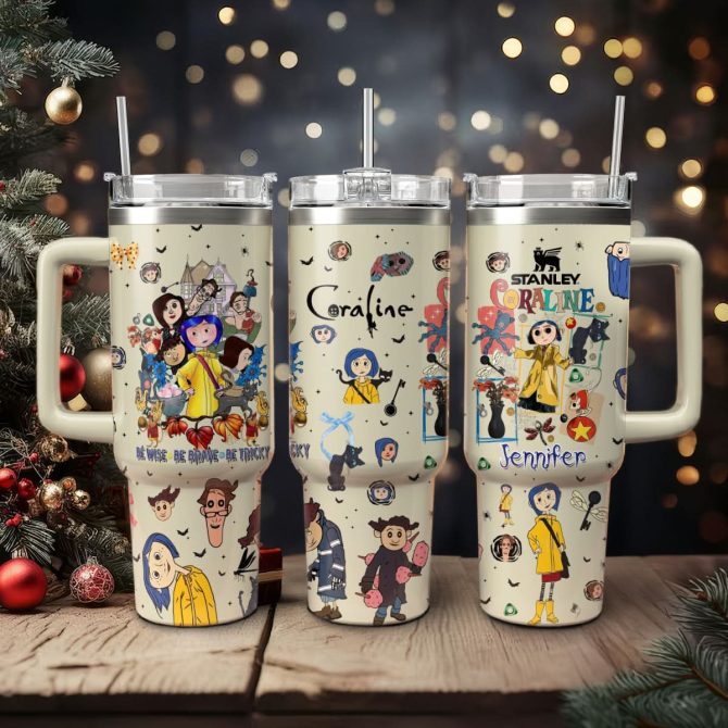 Coraline Cartoon Custom Stanley Quencher 40Oz Stainless Steel Tumbler With Handle