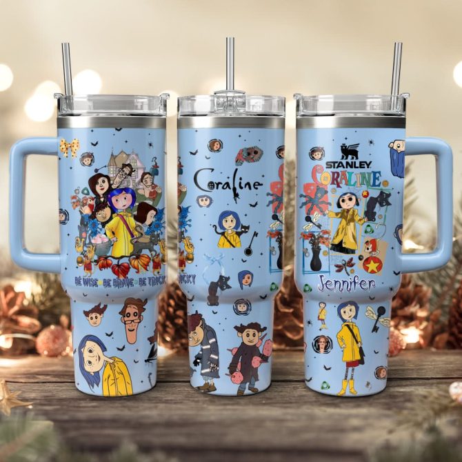 Coraline Cartoon Custom Stanley Quencher 40Oz Stainless Steel Tumbler With Handle
