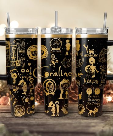 Coraline Cartoon Custom Stanley Quencher 40Oz Stainless Steel Tumbler With Handle