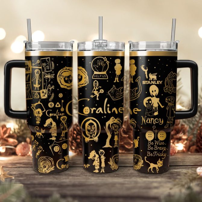 Coraline Cartoon Custom Stanley Quencher 40Oz Stainless Steel Tumbler With Handle