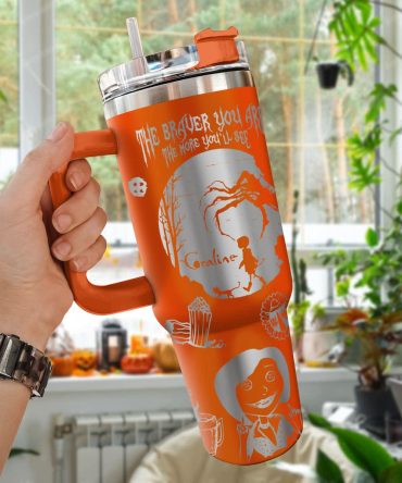Coraline Cartoon Custom Stanley Quencher 40Oz Stainless Steel Tumbler With Handle