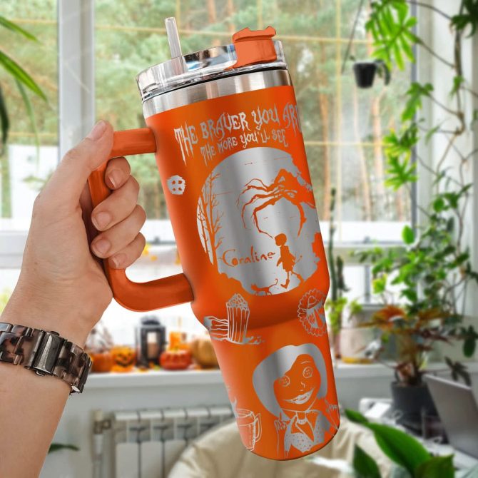 Coraline Cartoon Custom Stanley Quencher 40Oz Stainless Steel Tumbler With Handle