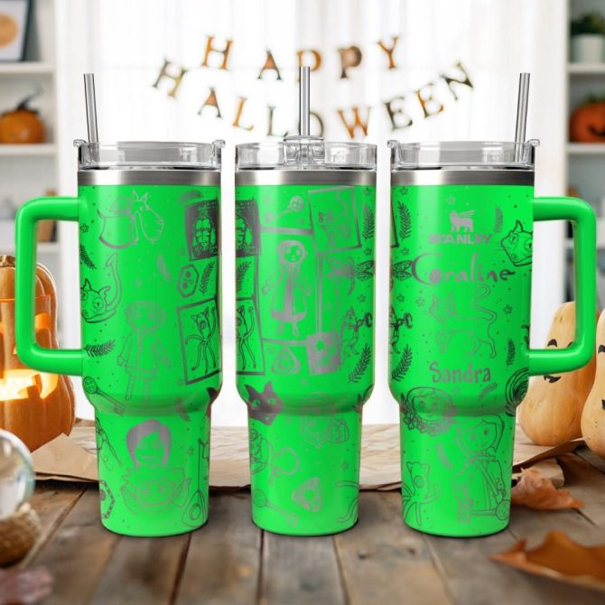 Coraline Cartoon Custom Stanley Quencher 40Oz Stainless Steel Tumbler With Handle