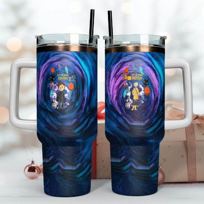 Coraline Cartoon Custom Stanley Quencher 40Oz Stainless Steel Tumbler With Handle - Image 4
