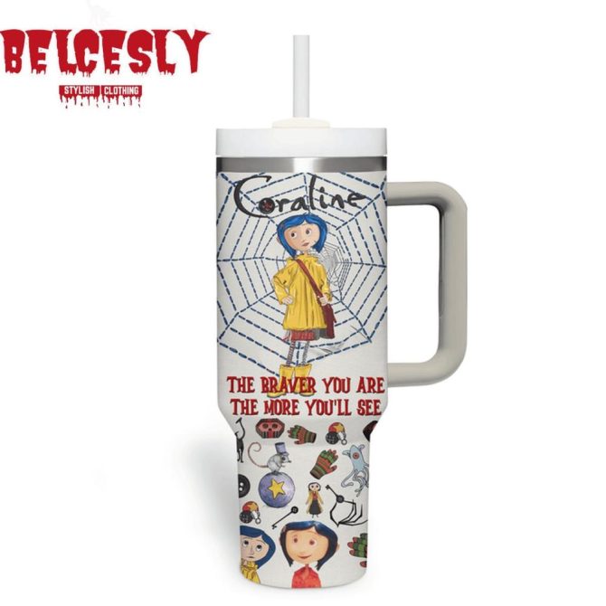Coraline Cartoon Custom Stanley Quencher 40Oz Stainless Steel Tumbler With Handle - Image 2