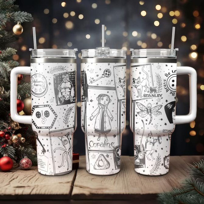 Coraline Cartoon Custom Stanley Quencher 40Oz Stainless Steel Tumbler With Handle