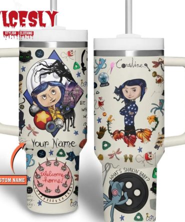 Coraline Cartoon Custom Stanley Quencher 40Oz Stainless Steel Tumbler With Handle