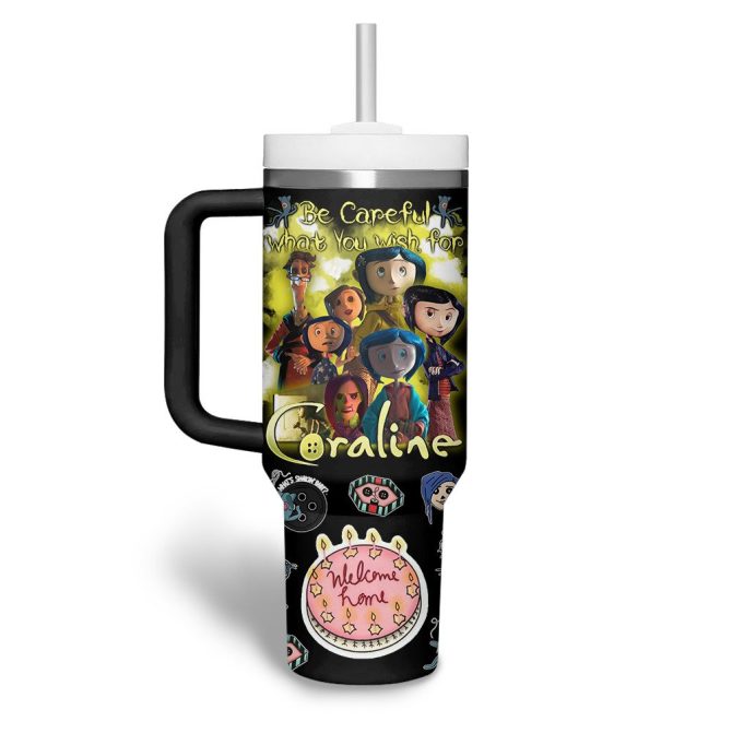 Coraline Cartoon Custom Stanley Quencher 40Oz Stainless Steel Tumbler With Handle - Image 2