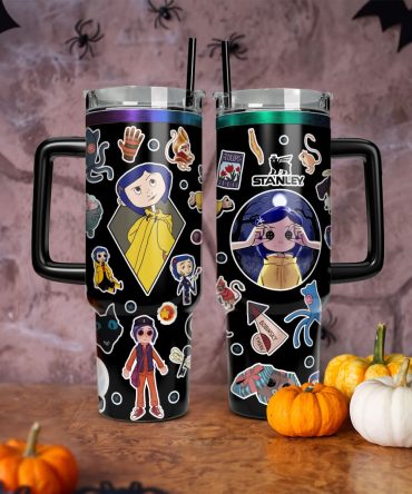 Coraline Cartoon Custom Stanley Quencher 40Oz Stainless Steel Tumbler With Handle