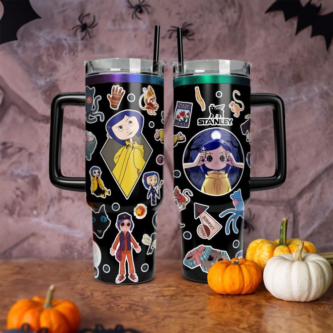 Coraline Cartoon Custom Stanley Quencher 40Oz Stainless Steel Tumbler With Handle