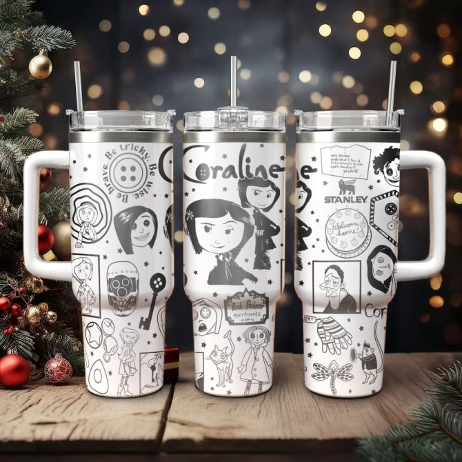 Coraline Cartoon Custom Stanley Quencher 40Oz Stainless Steel Tumbler With Handle