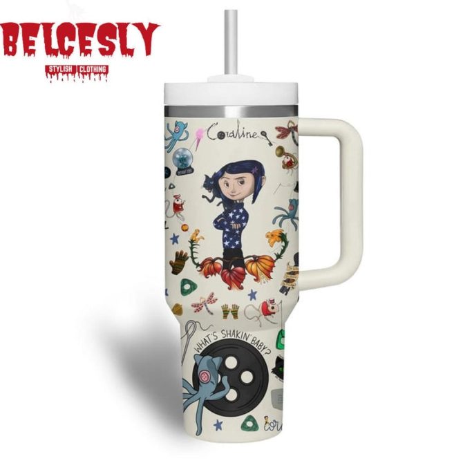 Coraline Cartoon Custom Stanley Quencher 40Oz Stainless Steel Tumbler With Handle - Image 2