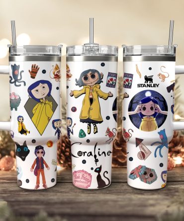 Coraline Cartoon Custom Stanley Quencher 40Oz Stainless Steel Tumbler With Handle