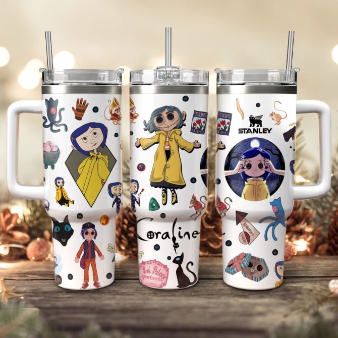 Coraline Cartoon Custom Stanley Quencher 40Oz Stainless Steel Tumbler With Handle