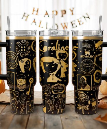 Coraline Cartoon Custom Stanley Quencher 40Oz Stainless Steel Tumbler With Handle