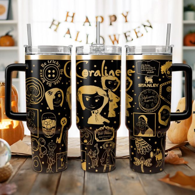 Coraline Cartoon Custom Stanley Quencher 40Oz Stainless Steel Tumbler With Handle