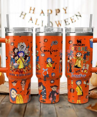 Coraline Cartoon Custom Stanley Quencher 40Oz Stainless Steel Tumbler With Handle