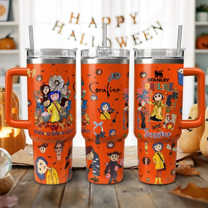 Coraline Cartoon Custom Stanley Quencher 40Oz Stainless Steel Tumbler With Handle