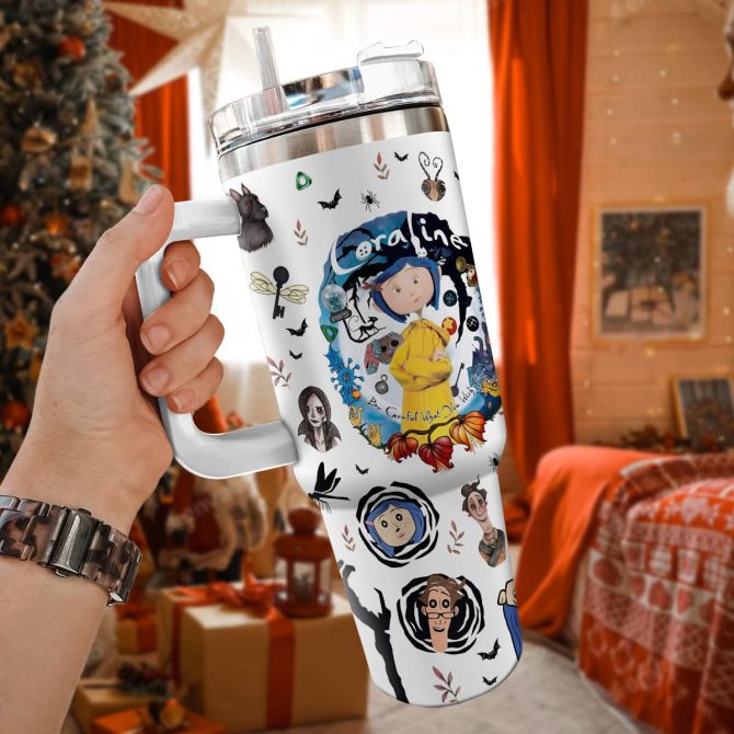Coraline Cartoon Custom Stanley Quencher 40Oz Stainless Steel Tumbler With Handle - Image 2