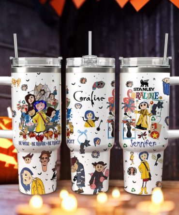 Coraline Cartoon Custom Stanley Quencher 40Oz Stainless Steel Tumbler With Handle