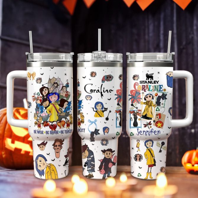 Coraline Cartoon Custom Stanley Quencher 40Oz Stainless Steel Tumbler With Handle