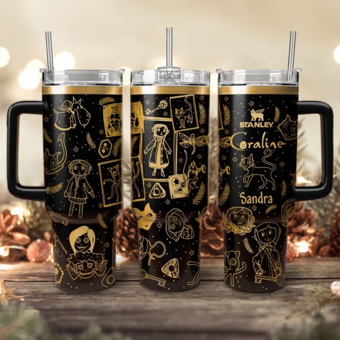 Coraline Cartoon Custom Stanley Quencher 40Oz Stainless Steel Tumbler With Handle