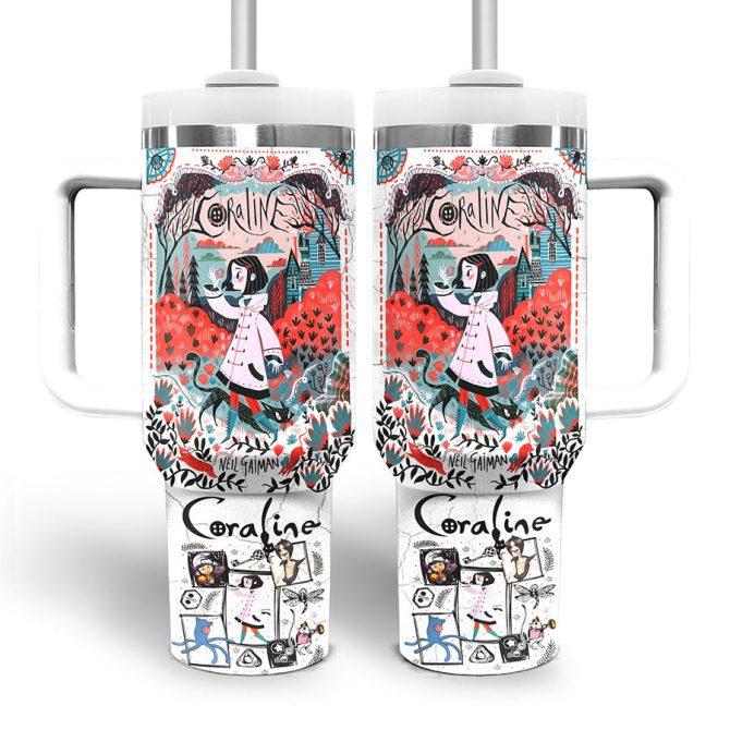Coraline Cartoon Custom Stanley Quencher 40Oz Stainless Steel Tumbler With Handle - Image 3