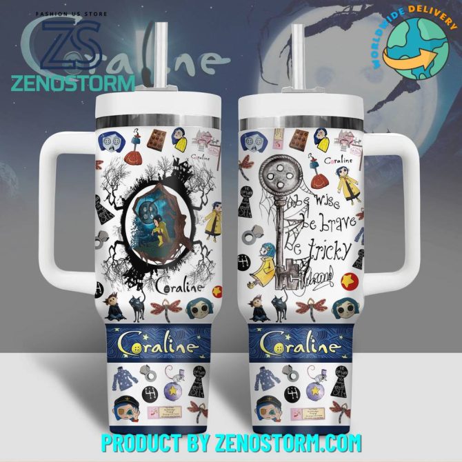 Coraline Cartoon Custom Stanley Quencher 40Oz Stainless Steel Tumbler With Handle