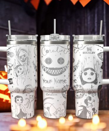 Coraline Cartoon Custom Stanley Quencher 40Oz Stainless Steel Tumbler With Handle