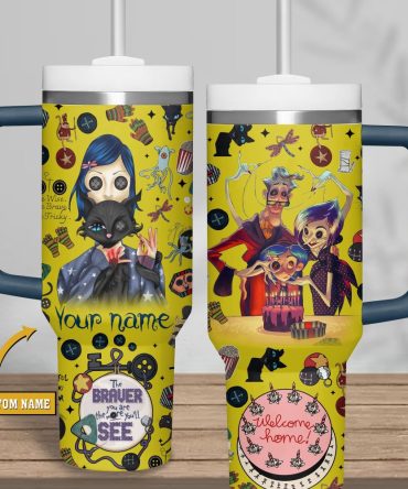 Coraline Cartoon Custom Stanley Quencher 40Oz Stainless Steel Tumbler With Handle