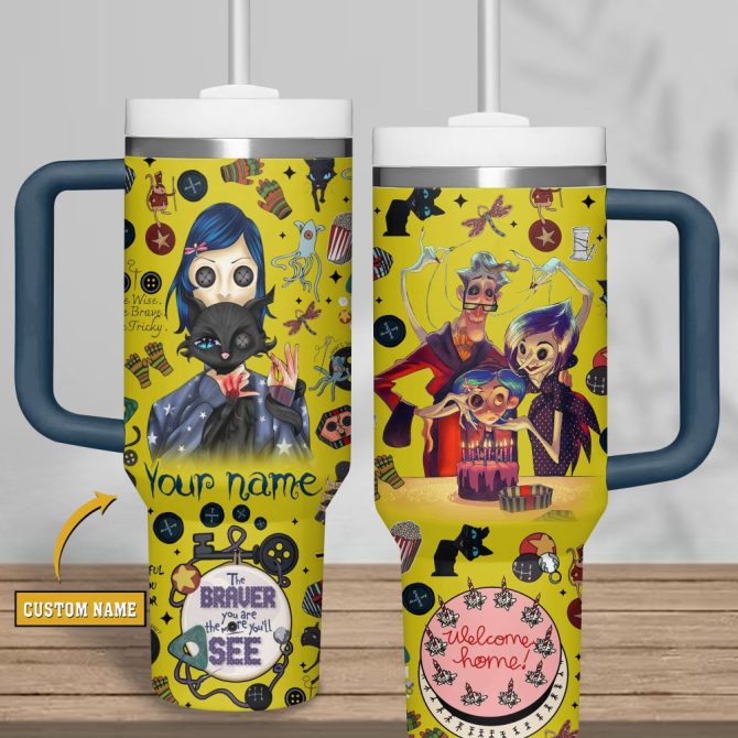 Coraline Cartoon Custom Stanley Quencher 40Oz Stainless Steel Tumbler With Handle